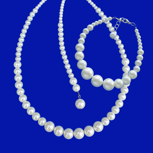 handmade pearl necklace with a 6 inch backdrop accompanied by a matching bracelet, white or custom color