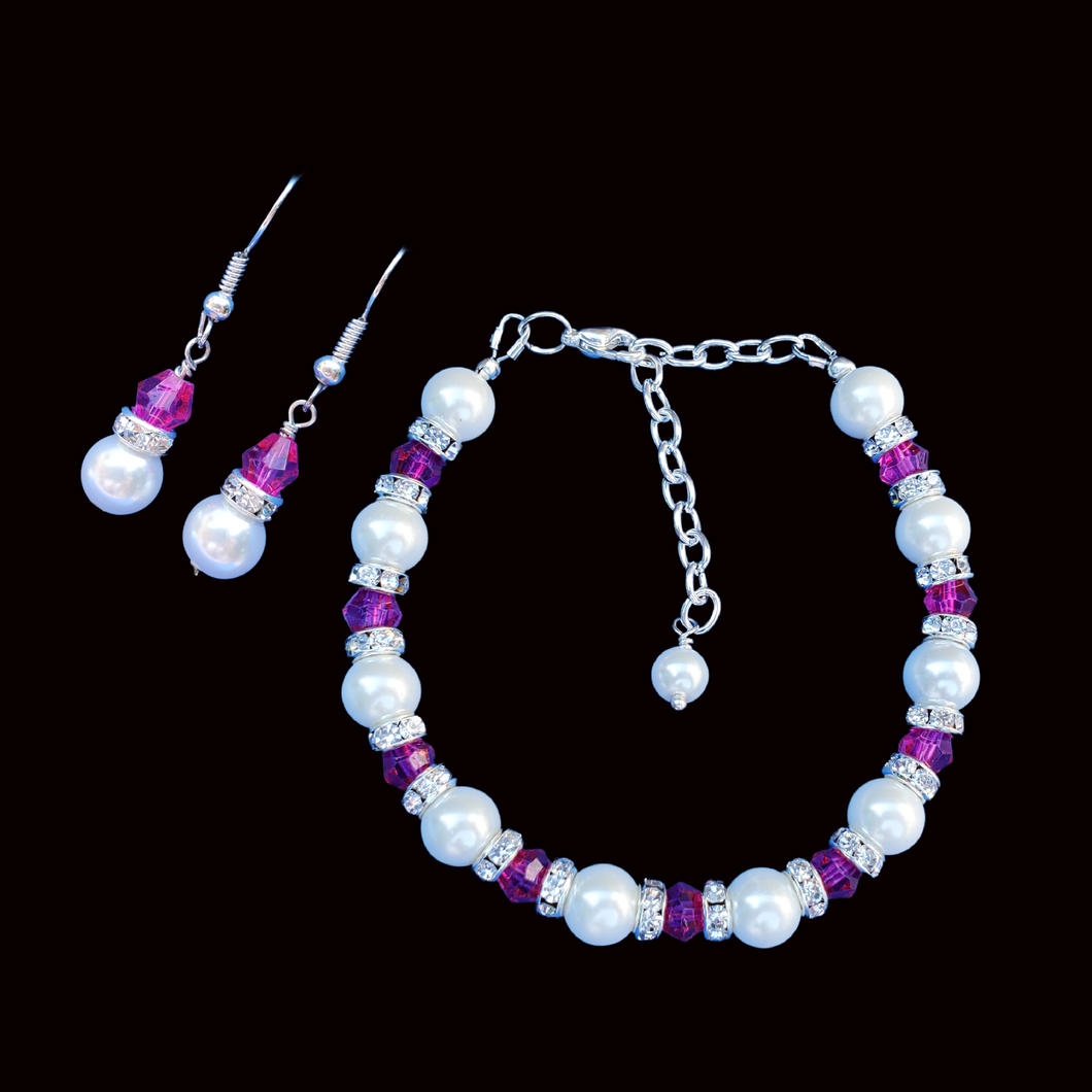 Bracelet Sets - Bridal Sets - Pearl Jewelry Set, handmade pearl and crystal bracelet accompanied by a pair of drop earrings