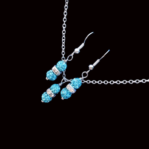 handmade crystal drop necklace accompanied by a matching pair of drop earrings