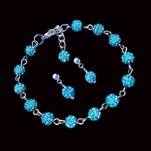 Bracelet Sets - Bridesmaid Gifts - Bridal Gifts -  handmade crystal bracelet accompanied by a pair of stud earrings, aquamarine blue or custom color