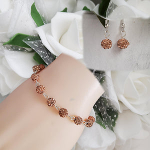 Handmade pave crystal rhinestone link bracelet accompanied by a pair of dangle earrings - champagne or custom color - Bridal Jewelry Set - Bracelet Sets - Wedding Sets