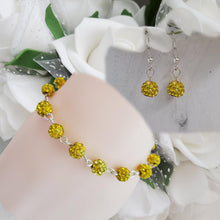 Load image into Gallery viewer, Handmade pave crystal rhinestone link bracelet accompanied by a pair of dangle earrings - citrine or custom color - Bridal Jewelry Set - Bracelet Sets - Wedding Sets