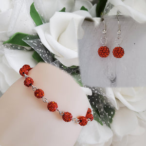 Handmade pave crystal rhinestone link bracelet accompanied by a pair of dangle earrings - hyacinth or custom color - Bridal Jewelry Set - Bracelet Sets - Wedding Sets