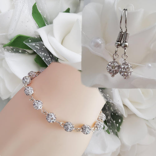 Handmade pave crystal rhinestone link bracelet accompanied by a pair of dangle earrings - silver clear or custom color - Bridal Jewelry Set - Bracelet Sets - Wedding Sets