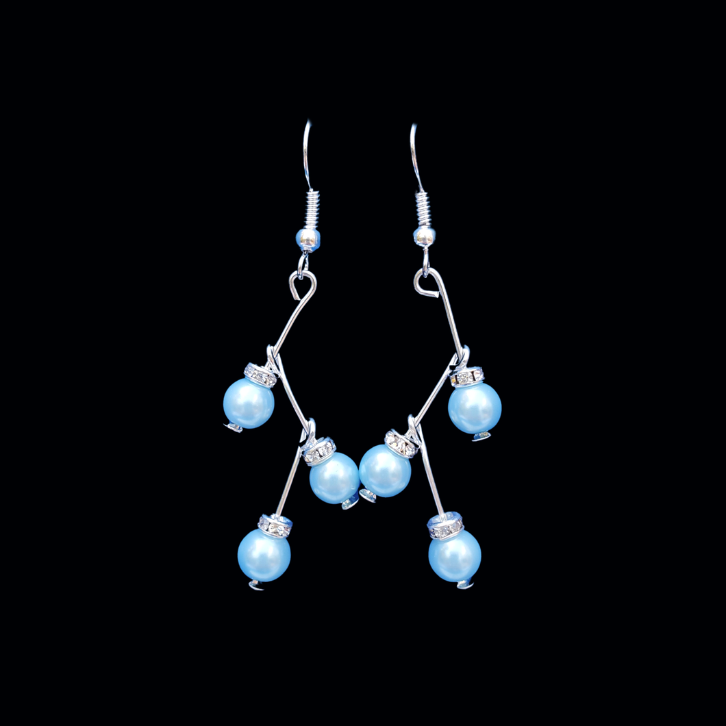 handmade pearl and crystal drop earrings, light blue or custom color -Pearl Earrings - Dangle Earrings - Drop Earrings - Earrings 