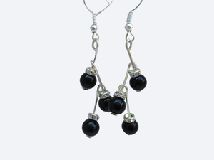 handmade pearl and crystal drop earrings, black or custom color - Pearl Earrings - Dangle Earrings - Drop Earrings - Earrings