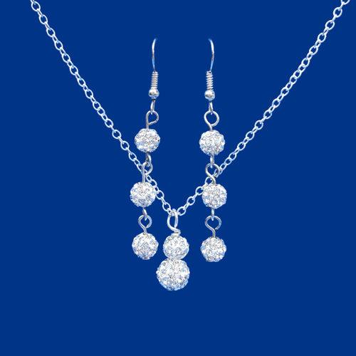Necklace And Earring Set - Bridesmaid Gifts - Bridal Gifts - handmade crystal drop necklace accompanied by a pair of drop earrings, silver clear 
