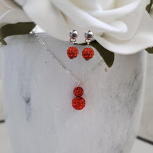 Load image into Gallery viewer, Handmade pave crystal rhinestone drop necklace accompanied by a pair of dangle stud earrings - hyacinth (orange) or custom color - Necklace And Earrings Set - Maid of Honor Gift