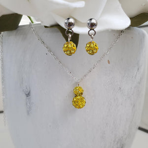 Handmade pave crystal rhinestone drop necklace accompanied by a pair of dangle stud earrings - citrine or custom color - Necklace And Earrings Set - Maid of Honor Gift