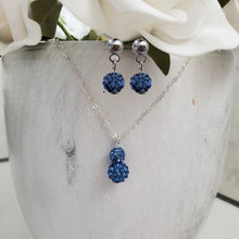 Load image into Gallery viewer, Handmade pave crystal rhinestone drop necklace accompanied by a pair of dangle stud earrings - light sapphire or custom color - Necklace And Earrings Set - Maid of Honor Gift