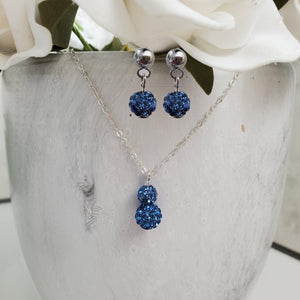 Handmade pave crystal rhinestone drop necklace accompanied by a pair of dangle stud earrings - light sapphire or custom color - Necklace And Earrings Set - Maid of Honor Gift
