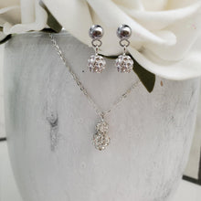 Load image into Gallery viewer, Handmade pave crystal rhinestone drop necklace accompanied by a pair of dangle stud earrings - silver clear or custom color - Necklace And Earrings Set - Maid of Honor Gift