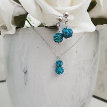 Load image into Gallery viewer, Handmade pave crystal rhinestone drop necklace accompanied by a pair of dangle stud earrings - aquamarine blue or custom color - Necklace And Earrings Set - Maid of Honor Gift