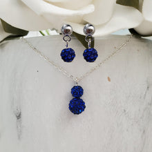 Load image into Gallery viewer, Handmade pave crystal rhinestone drop necklace accompanied by a pair of dangle stud earrings - capri blue or custom color - Necklace And Earrings Set - Maid of Honor Gift