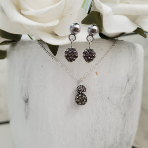 Handmade pave crystal rhinestone drop necklace accompanied by a pair of dangle stud earrings - black diamond or custom color - Necklace And Earrings Set - Maid of Honor Gift