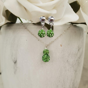 Handmade pave crystal rhinestone drop necklace accompanied by a pair of dangle stud earrings - peridot (green) or custom color - Necklace And Earrings Set - Maid of Honor Gift