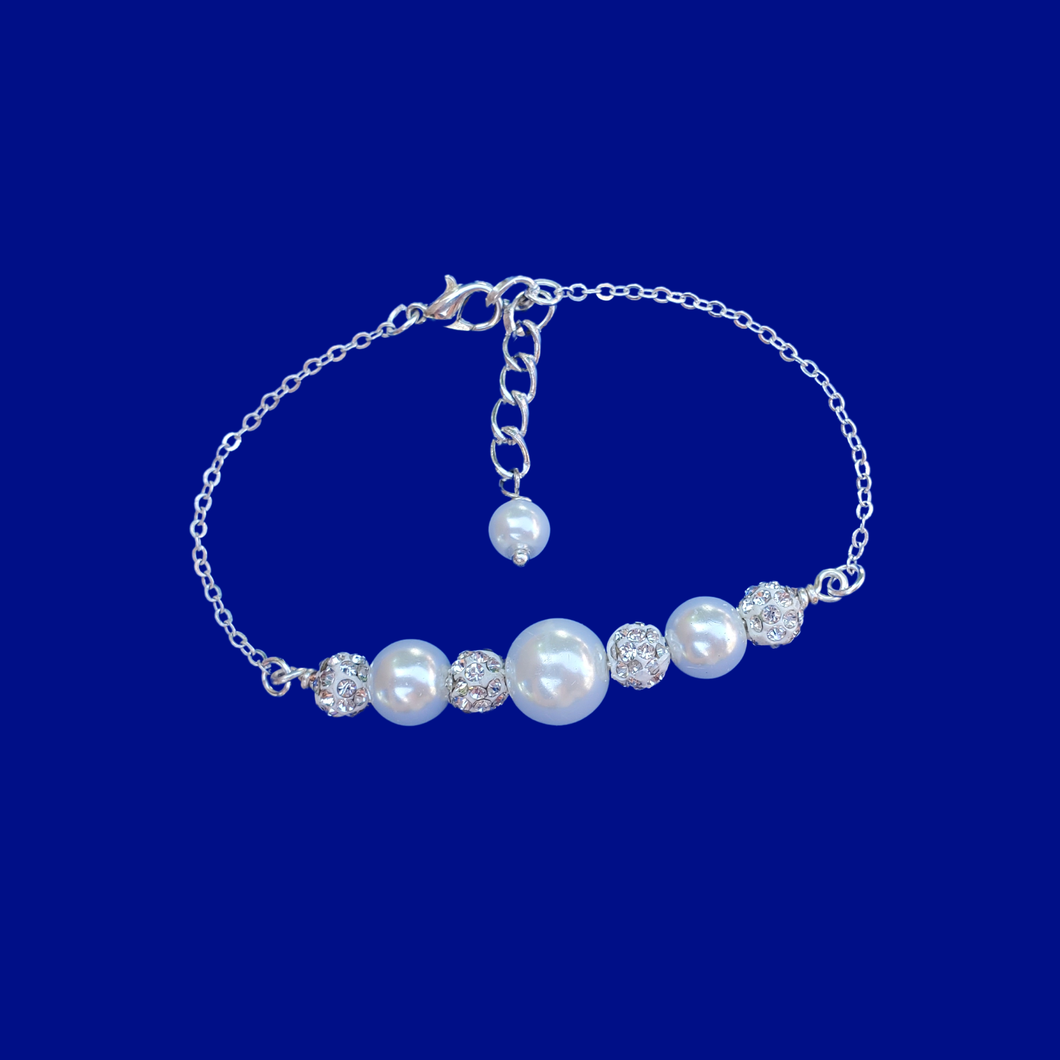 Pearl Bracelet - Bracelets - Gift Ideas For Women, handmade pearl and crystal bar bracelet, white or custom color