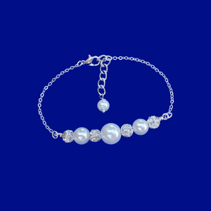 handmade pearl and crystal bar bracelet, silver and white or silver and custom color