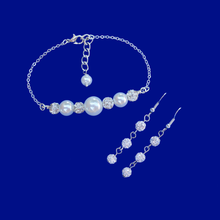 Load image into Gallery viewer, Bracelet Sets - Bridal Sets - Pearl Jewelry Set, handmade pearl and crystal bar bracelet and a matching pair of crystal drop earrings