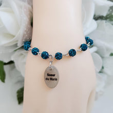 Load image into Gallery viewer, Handmade Sister of the Groom pave crystal rhinestone link charm bracelet - blue zircon or custom color - Sister of the Groom Bracelet - Bridal Bracelet