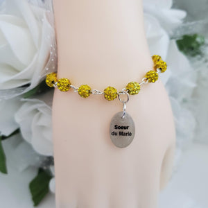 Handmade Sister of the Groom pave crystal rhinestone link charm bracelet - citrine (yellow) or custom color - Sister of the Groom Bracelet - Bridal Bracelet
