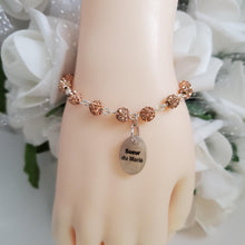 Load image into Gallery viewer, Handmade Sister of the Groom pave crystal rhinestone link charm bracelet - champagne or custom color - Sister of the Groom Bracelet - Bridal Bracelet