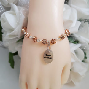 Handmade Sister of the Groom pave crystal rhinestone link charm bracelet - champagne or custom color - Sister of the Groom Bracelet - Bridal Bracelet