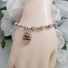 Load image into Gallery viewer, Handmade Sister of the Groom pave crystal rhinestone link charm bracelet - silver clear or custom color - Sister of the Groom Bracelet - Bridal Bracelet