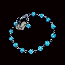 Load image into Gallery viewer, Handmade Sister of the Groom pave crystal rhinestone link charm bracelet - aquamarine blue or custom color - Sister of the Groom Bracelet - Bridal Bracelet