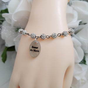 Handmade Sister of the Groom pave crystal rhinestone link charm bracelet - silver clear or custom color - Sister of the Groom Bracelet - Bridal Bracelet