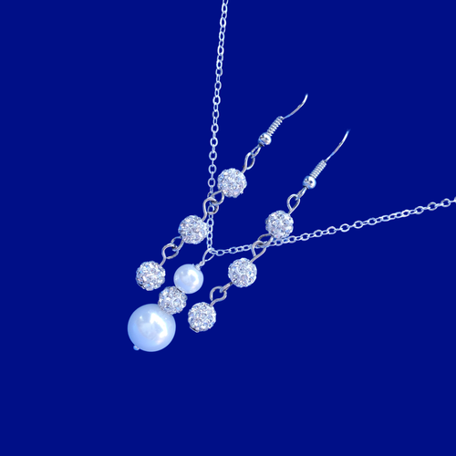 Necklace And Earring Set - Pearl Set - Wedding Sets, handmade pearl and crystal drop necklace accompanied by a pair of crystal drop earrings