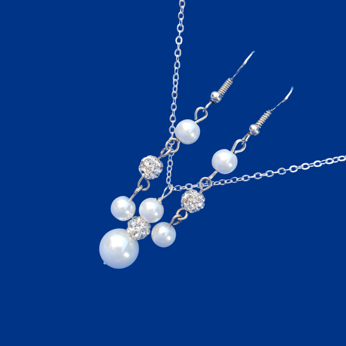 Necklace And Earrings Set - Pearl Jewelry Set - handmade pearl and crystal drop necklace accompanied by a pair of drop earrings