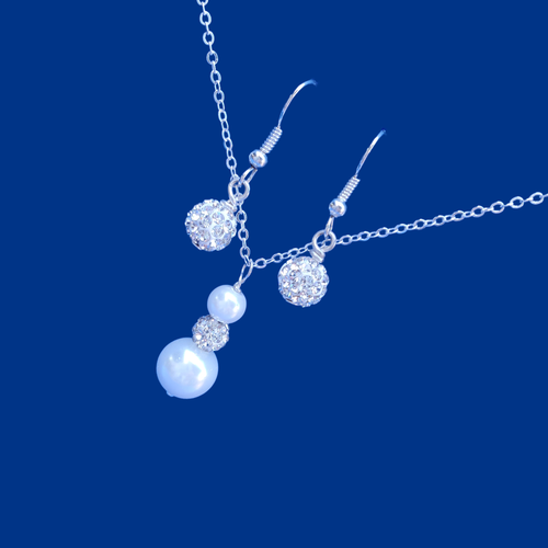 Necklace And Earring Set - Bridesmaid Jewelry - Necklace Set - pearl and crystal drop necklace accompanied by a pair of crystal earrings
