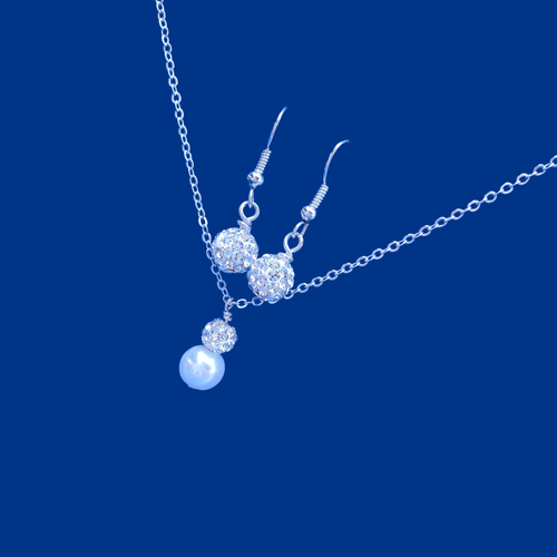 pearl and crystal drop necklace accompanied by a pair of crystal drop earrings - Necklace And Earring Set - Bridal Jewelry Set