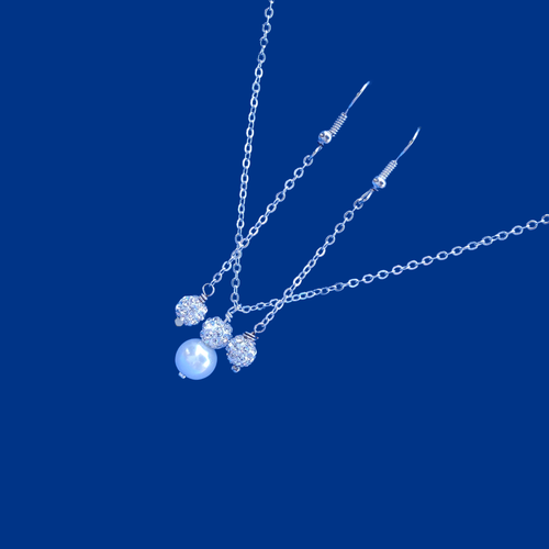 Necklace And Earring Set - Necklace Set - Bridal Gifts - handmade pearl and crystal drop necklace accompanied by a pair of crystal drop earrings