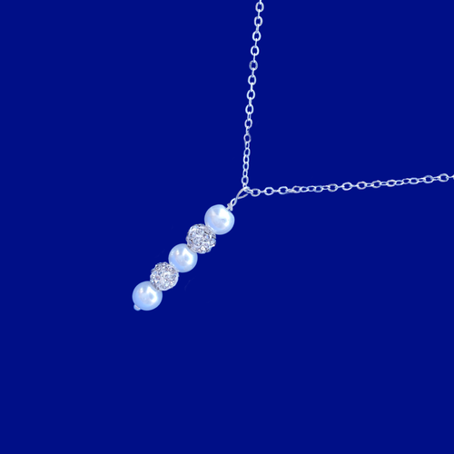 Pearl Necklace - Drop Necklace - Necklaces - handmade pearl and crystal drop necklace, white and silver or silver and custom color
