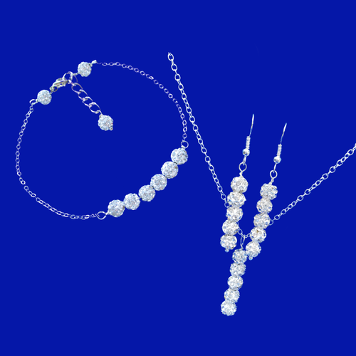 handmade crystal drop necklace accompanied by a bar bracelet and a pair of drop earrings, silver clear or custom color - Jewelry Sets - Bridal Gift Ideas - Bridal Sets