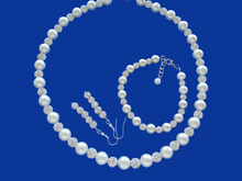 Load image into Gallery viewer, Jewelry Sets - Gift Ideas For Brides - Necklace Set - handmade pearl and crystal necklace accompanied by a bracelet and a pair of crystal drop earrings