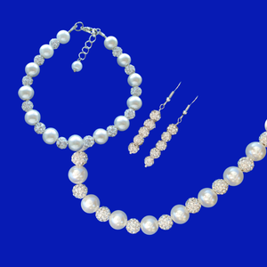 Jewelry Sets - Gift Ideas For Brides - Necklace Set - handmade pearl and crystal necklace accompanied by a bracelet and a pair of crystal drop earrings