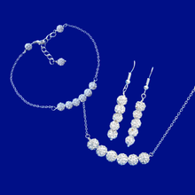 Load image into Gallery viewer, Jewelry Set - Necklace Set - Wedding Sets, handmade crystal bar necklace accompanied by a matching bracelet and a pair of drop earrings, silver clear or custom color