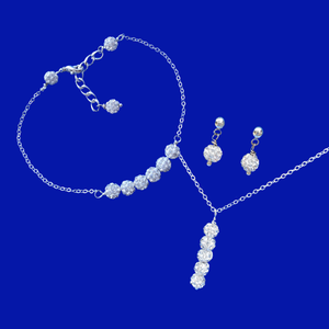 Pave Drop Necklace Bar Bracelet Stud Earring Jewelry Set