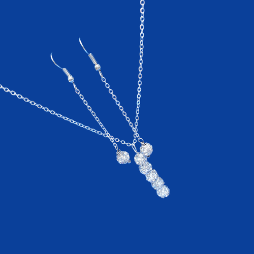Earring Sets - Necklace Set - Necklace And Earring Set, crystal drop necklace accompanied by a matching pair of drop earrings, silver clear or custom color
