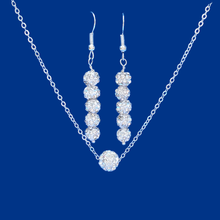 Load image into Gallery viewer, handmade floating crystal necklace accompanied by a pair of drop earrings