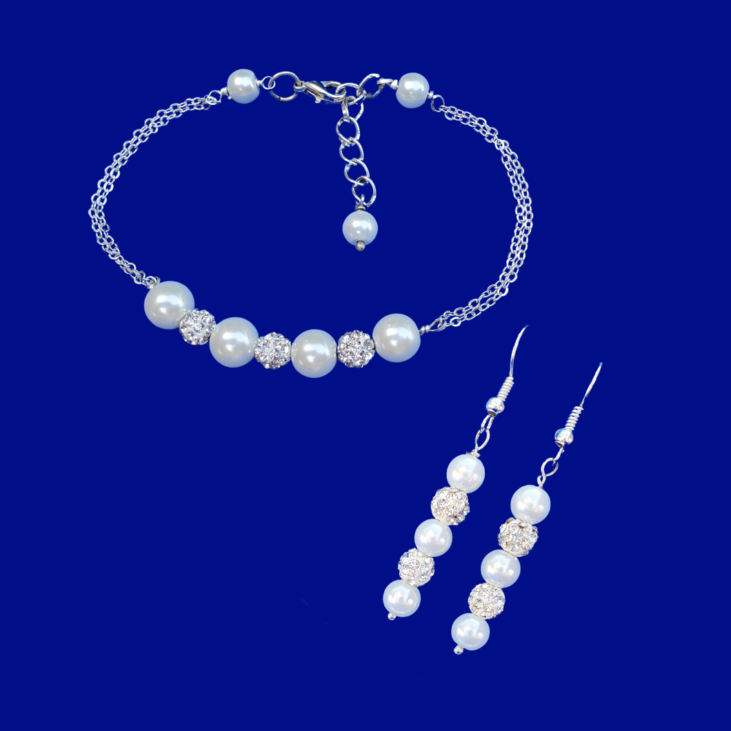Proposal Bridesmaids - Bracelet Sets - Bridal Sets - handmade pearl and crystal bar bracelet accompanied by a pair of drop earrings