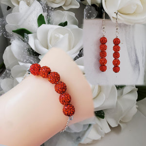 Handmade pave crystal rhinestone bar bracelet accompanied by a pair of drop earrings - hyacinth or custom color - Bracelet Sets - Bridal Sets - Bridal Party Gifts