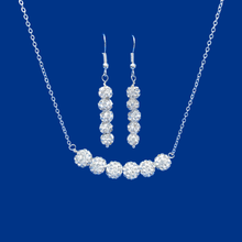 Load image into Gallery viewer, Necklace Set - Necklace And Earring Set - Earring Set, handmade crystal bar necklace accompanied by a pair of drop earrings, silver clear or custom color