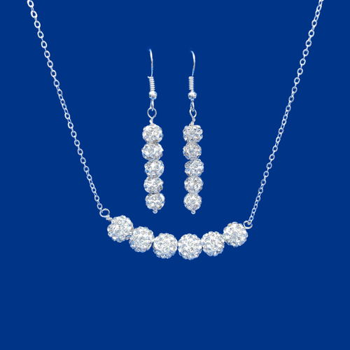 Necklace Set - Necklace And Earring Set - Earring Set, handmade crystal bar necklace accompanied by a pair of drop earrings, silver clear or custom color