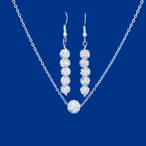 handmade floating crystal necklace accompanied by a pair of drop earrings