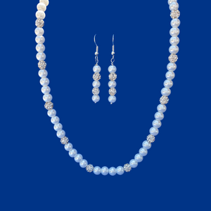 Pearl Jewelry Set - Necklace Set - Necklace And Earring Set, handmade pearl and crystal necklace accompanied by a pair of drop earrings, white or custom color