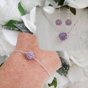 handmade minimalist floating crystal necklace accompanied by a matching bracelet and a pair of dangle earrings - violet or custom color - Jewelry Sets - Gifts For Bridesmaids - Bridal Gifts